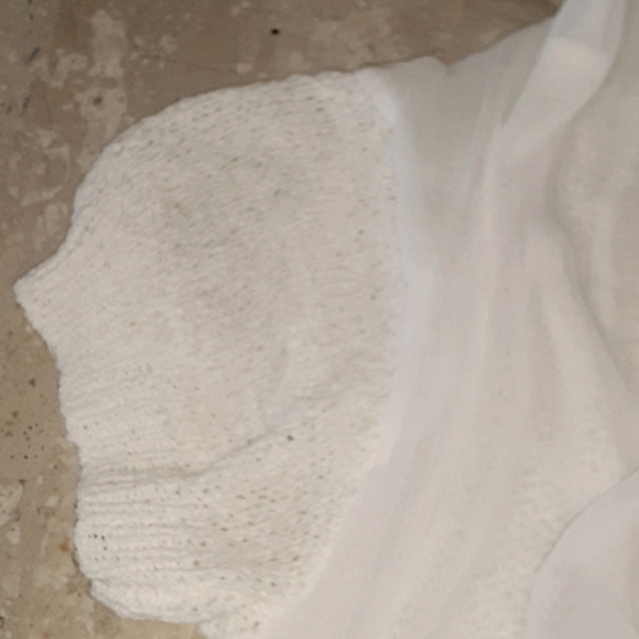 Cream Top Sweater Chiffon an Knit Short Sleeve Baggy Slouch - Picture 8 of 8